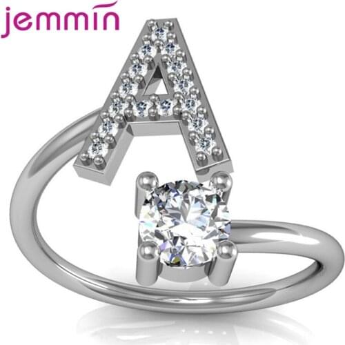 Brands Adjustable 925 Sterling Silver Engagement Rings For Women Exquisite Rhinestones 26 Letters Cubic Zirconia Jewelry