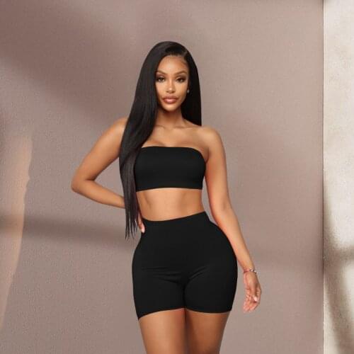 Wantmove Womens Sexy Two Piece Set Solid Color Sleeveless Tube Top And Shorts AM702