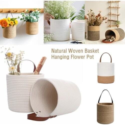 1pcs Woven Basket Plant Chlorophytum Artificial Flower Imitation Rattan Wall Hanging Potted Plant White Hanging Flower Pot