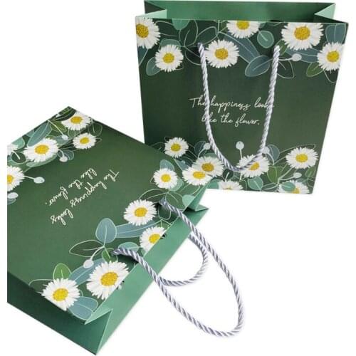 10pcs 20*20*8cm Green Daisy Flowers Paper Gift Bags for Festival Birthday Party Kids Stationery Pinata