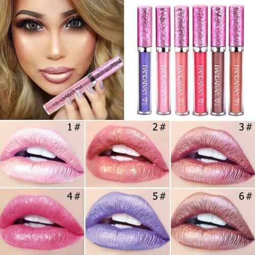 12 Brand Makeup HANDAIYAN Diamond Shine Metallic Lipstick Charming LongLasting Tattoo Liquid Lipstick Glitter Powder LipGloss