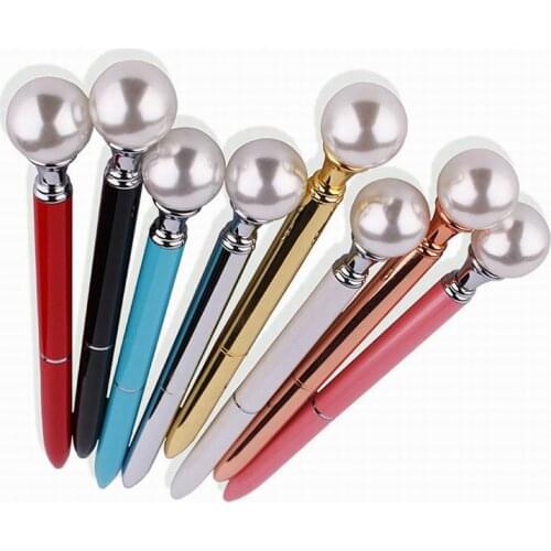 200pcs/lot New Colorful Creative big pearl Pen Ballpoint Pens Stationery Ballpen Oily Rotate Black Refill school Office Supplies