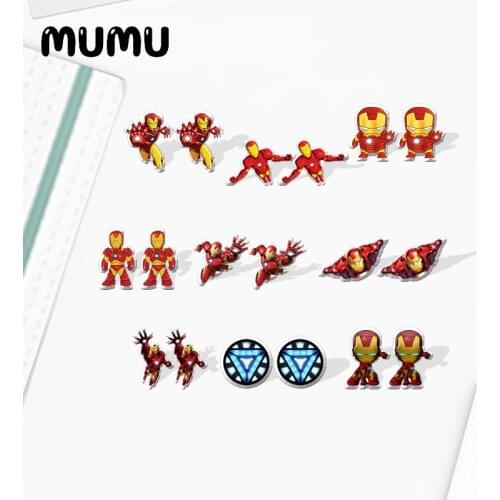 2021 New Iron Man Stud Earring Superhero Epoxy Jewelry Resin Acrylic Earrings Handmade Gifts Fan