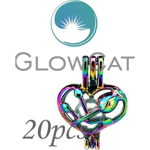20X CC607 Rainbow Rose Flower Heart Beads Cage Jewelry Making Perfume Essential Oil Diffuser Stone Pearl Cage Locket Pendant