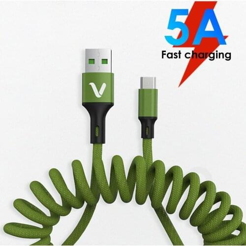 5A Spring Extension Micro USB Type-C Fast Charging Data Cable Phone Charger Cord