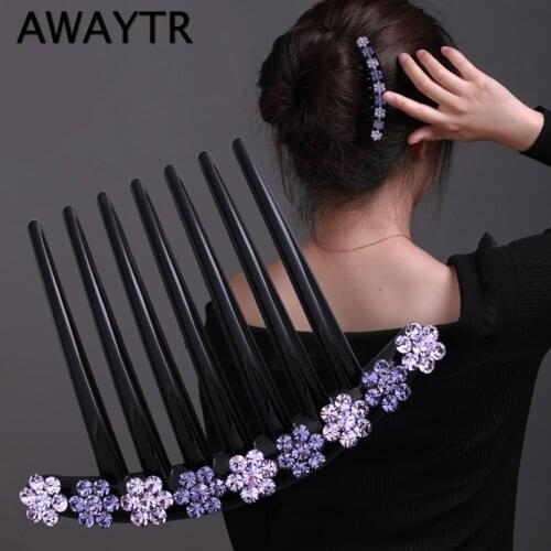 AWAYTR Crystal Rhinestones Flower Hair Combs Clip Vintage Hairpins Bridal Wedding Headdress Women Hair Accessories Disk Headwear