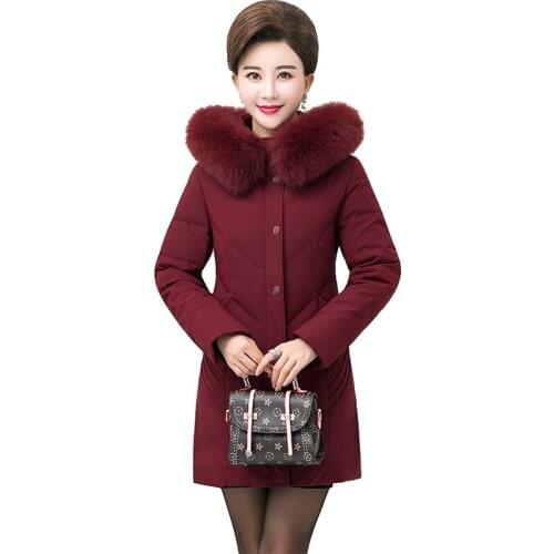 Oversize Winter Down Jacket Middle aged Women White duck down Coat Thicken Hooded Fur collar Outerwear Plus size XL-13XL G739