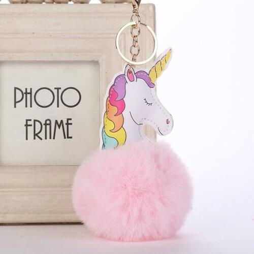 Unicorn Keychain Sleutelhanger Pom Pom Leather Pompom Bag Charm Llavero Pompon Brelok Do Kluczy Trinket Women Car Cute Key Chain
