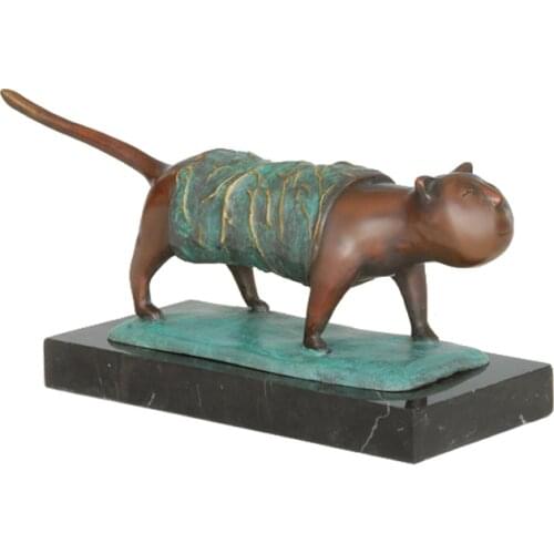Bronze Abstract Cat Statue Figurine Antique Artwork Animal Sculpture for Study Kids Room Decor Present