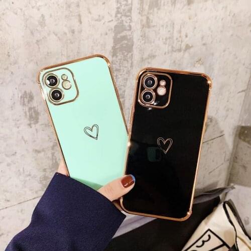 Electroplated Love Heart Camera Protection Phone Case for iPhone 12Pro 12 11 Pro Max XR XS Max X 7 8 Plus Tpu Bumper Cover Case