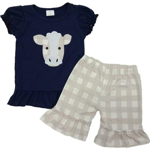 Infant Baby Girls and boys Children Clothes Cow Short Sleeve Tops Ruffles Pants Summer Outfits Farm Boutique kids Clothing Sets