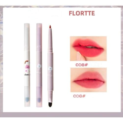 Flortte Lipstick Pencil With Brush Lip Liner Matte Frost Nude Dual Use Blusher Women Beauty Lip Makeup Cosmetic