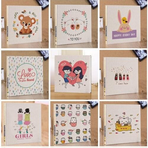 Photo Albums Linen Hardcover Magnetic Scrapbook Burlap Cover Self Adhesive Diy Cartoon Wedding Memory Guest Book Portfolio Gift