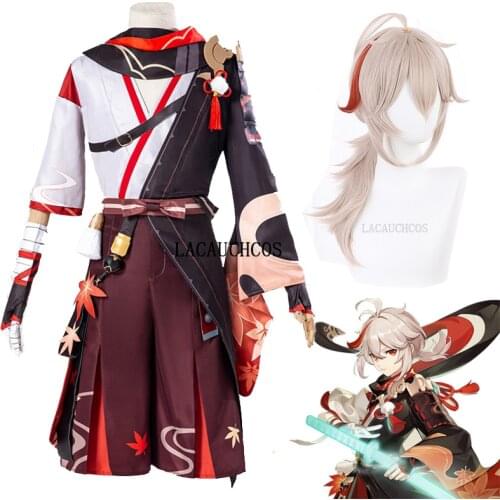 Anime genshin impact Cosplay Costume Kaedehara Kazuha Anime clothes Fashion Printed Kimono Halloween costume Wig Party Clothing