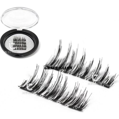 ICYCHEER 4pcs/Pair Magnetic Magnet Fake Eyelashes Eye Makeup 3D False Eye Lashes Reusable Make Up Eyelash Double Magnet