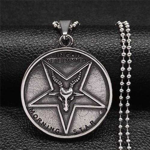 Sheepshead Inverted Pentagram Stainless Steel Necklaces Women/Men Silver Color Satan Big Round Necklaces Pagan Jewelry NZZ240S03