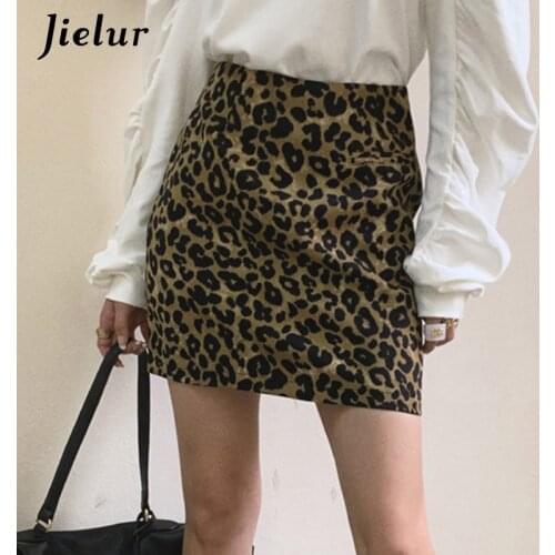 Jielur New Leopard Striped Skirts Womens Sexy Korean Mini Skirt S-XL Female Retro Slim High-Waisted Ladies Skirt Spring Autumn