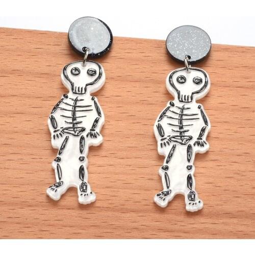 Classic Trend Halloween Ghost Skull Skeleton Earrings Women Black Acrylic Statement Long Drop Earrings Jewelry Accessories 2021