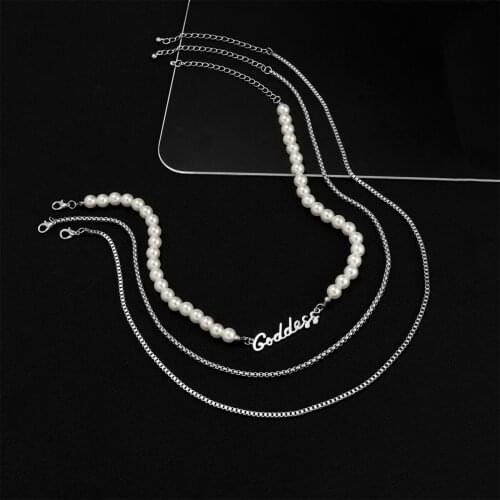 Punk Pearl Beads Letter Choker Necklace Men/Women Layered Chain Necklace Set on the Neck Fashion Jewelry 2021 Trendy Collar Gift