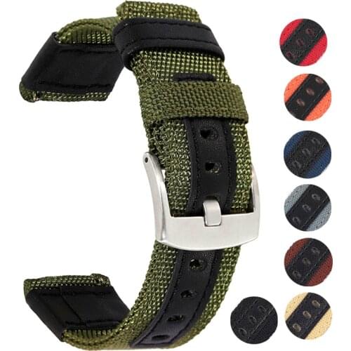 Leather+Nylon Watchband for Samsung Galaxy 18mm 20mm 22mm 24mm Smart band Bracelet For Huawei Watch GT 2 Pro Watch Accessories