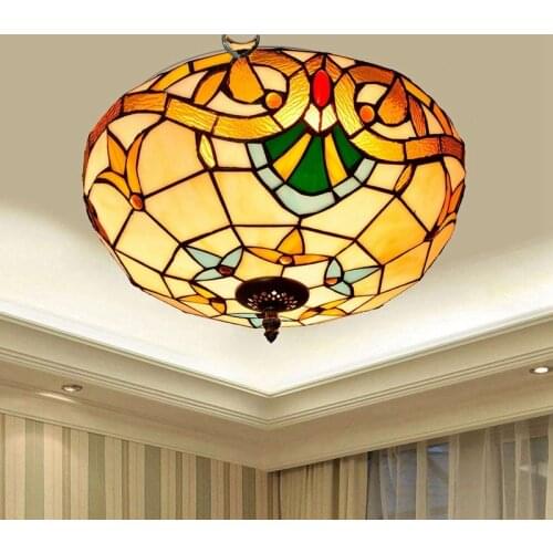 Creative Mediterranean Vintage Tiffany Colored Glass Aisle Corridor Balcony Lobby Bedroom Ceiling Lamp 40cm