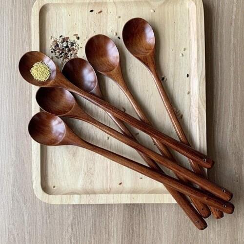 Long Handle Wooden Mixing Spoons for Stirring Baking Serving 6 Pcs Kitchen Utensil Wood Spoons for Cooking Set 13 inch