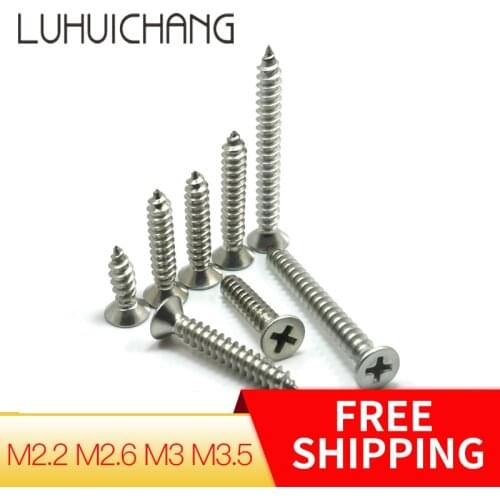 LUHUICHNAG Stainless Steel 304 M2.2 M2.6 M3 M3.5Cross Recessed Flat CountersunK Head Screws Phillips Self-tapping Wood Screws
