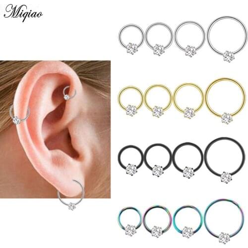Miqiao 1pcs Nose Rings Multi-use Stainless Steel 6-10mm Zircon Ear Plugs Cartilage Stud Earrings Jewelty