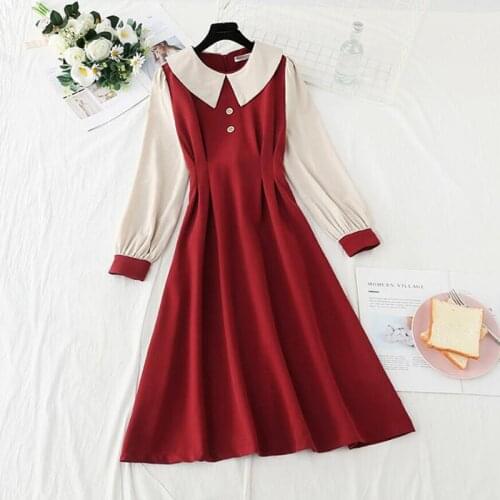 Fashion Women Dress 2020 New Autumn Age-reducing Doll Collar Female Long Sleeve Midi Dress Bow A-line Vintage Vestidos