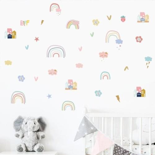 Cartoon cute rainbow cloud self adhesive wallpaper Childrens room kindergarten commercial wall beautification decoration wall s