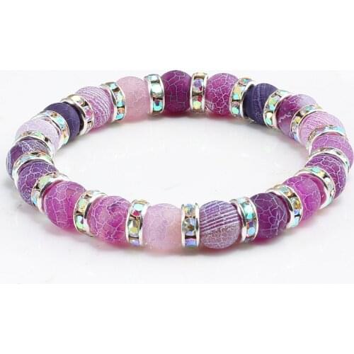 Natural Stone Purple Weathered Crack Bead Men Women Chakra Bracelets Bangles Charm Rhinestone Rope Prayer Yoga Hand Jewelry Gift