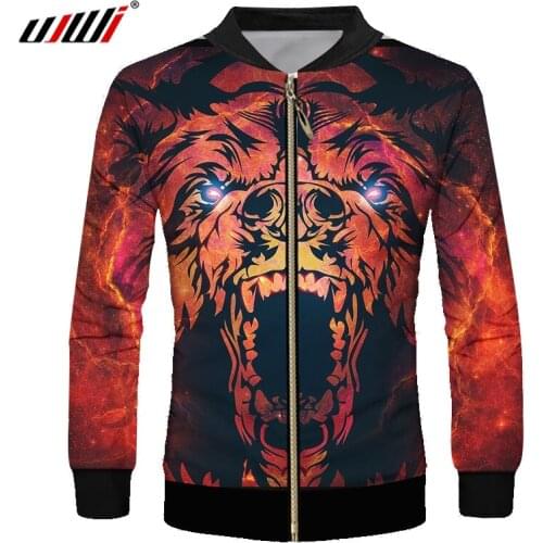 UJWI Zipper Jackets Hombre New Long Sleeve Red tiger 3D print Tracksuits Printing animal Streetwear Big Size Tops Tees Winter