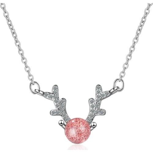 New sterling silver necklace pink crystal pendant cute girl necklace clavicle chain 925 silver jewelry wholesale