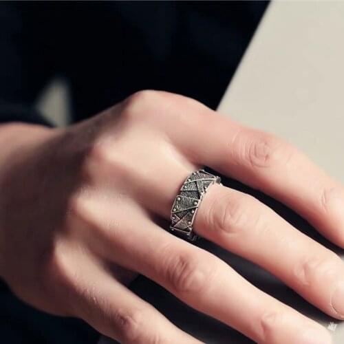 New Fashion Personality Marble Texture Stone 925 Sterling Silver Jewelry Domineering Thai Silver Exquisite Opening Rings