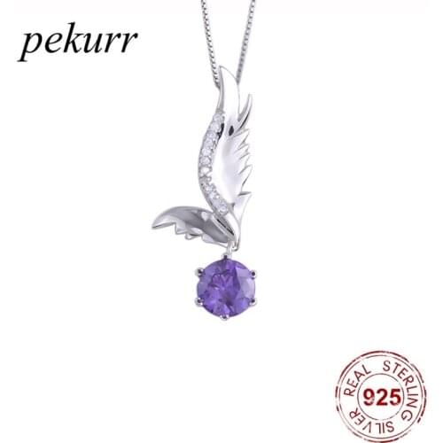 Pekurr 925 Sterling Silver Crystal Birl Fly Wings Necklaces For Women Big Gems Angel Wing Pendants Choker Fashion Jewelry