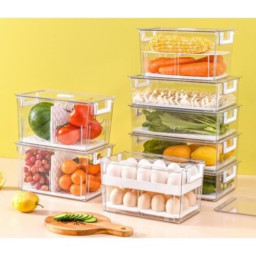 PET Clear Refrigerator Fresh-keeping Box Food Container Vegetable Fruit Storage Box Egg Holder Kitchen Cabinet Pantry Organizer
