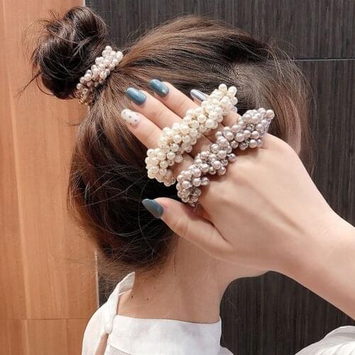 Women Pearl Stylish Hair Band Girl Scrunchies High Elastic Hair Cord Headband Rubber band ponytail headband Hair accessories