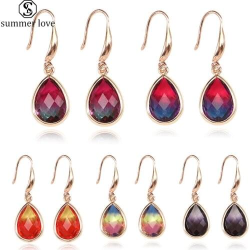 Boho Colorful Crystal Earrings Brass Hook Statement Earrings for Women Teardrop Dangle Kawaii Jewelry Femme Accesorios Mujer