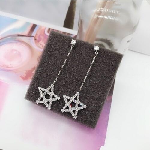 Magic star Shine long Earrings 925 Sterling Silver Temperament Exaggerated Unique Silver Noble Jewelry Star Rays Drop Earring