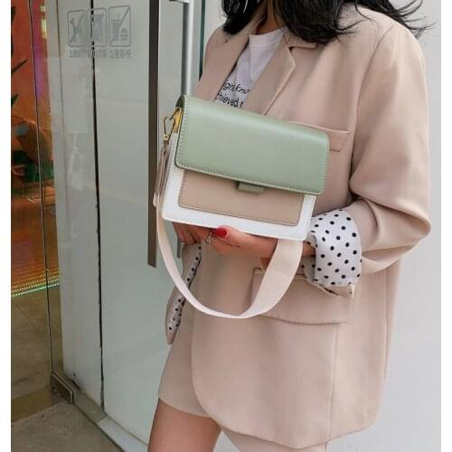 Womens Bag 2021PU Leather Color Matching Handbag Fashion Cover Single Shoulder Bag Diagonal Small Bag Handbag