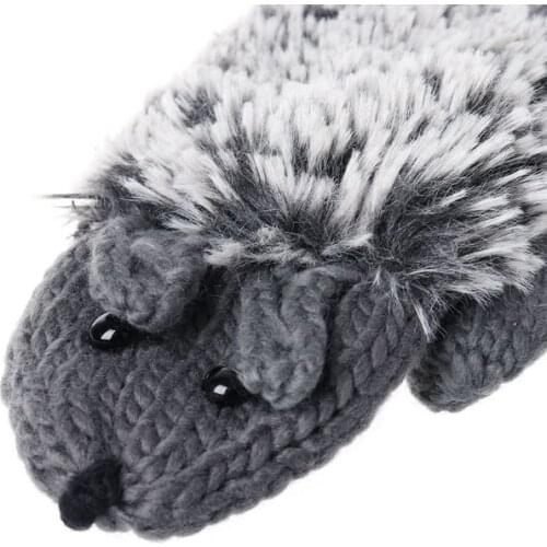 Womens Cartoon Hedgehog Gloves Thicken Winter Hand Warmer Knitted Wrist Mittens