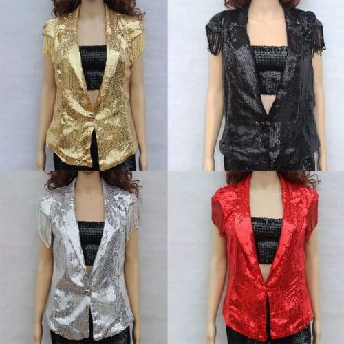 Female Singers Performance Clothes Ds Lead Dance Clothes Sequins Fringed Vest Jazz Dance Clothes Small Suit Sequins