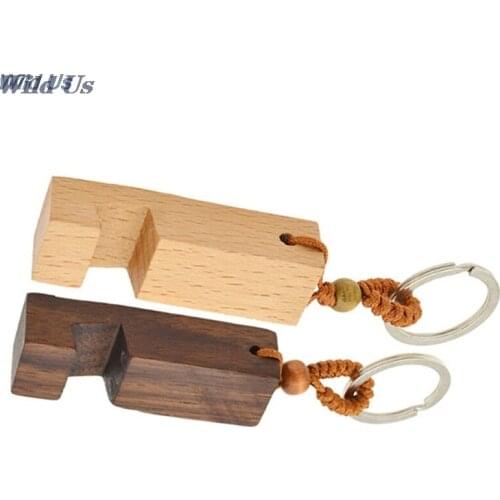 1pc Creative Lightweight Slim Design Wooden Mobile Phone Stand Holder Stand Pendant Keychain