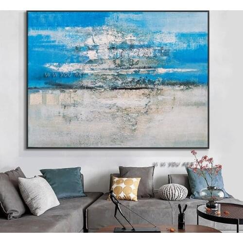 100 Handmade Abstract Blue With White Oil Painting On Canvas Modern New Painting Wall Artwork Unframed