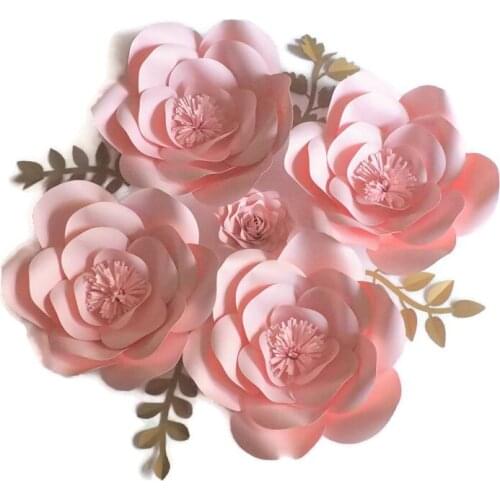 2018 DIY Full Kits Baby Pink Giant Paper Rose Backdrop 5PCS + Leaves 4PCS For Wedding & Event Baby Nursery Artificial Video