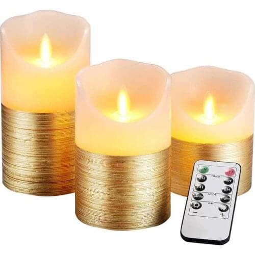 3pcs LED Simulation Swing Candle Without Battery Cycling 24 Hours Timer Flameless Real Wax Flickering Moving Wick