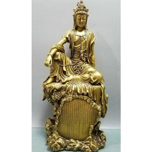 38cm China Pure Bronze Kwan-yin Guan Quan Yin Guanyin Godness Sculpture