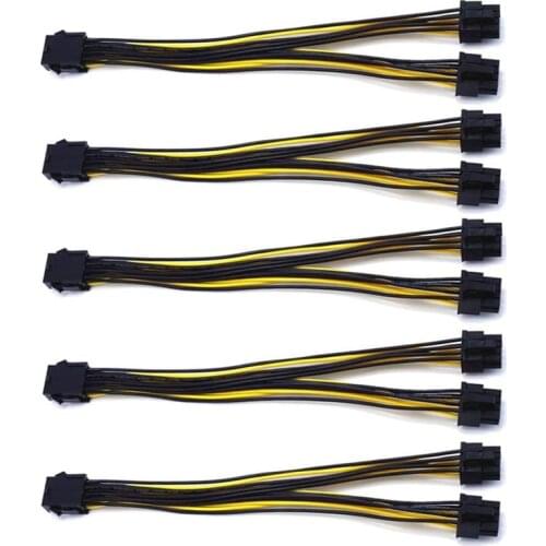 5-Pack PCI-E 8Pin to 2X 8 Pin (6+2) Power Splitter Cable for PCIE PCI Express Image Card Y - Splitter Extension Cable