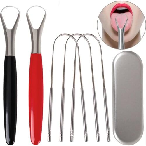 5 Pcs Stainless Steel Tongue Scraper Cleaner Fresh Breath Cleaning Coated Tongue Toothbrush Oral Hygiene Care Tools