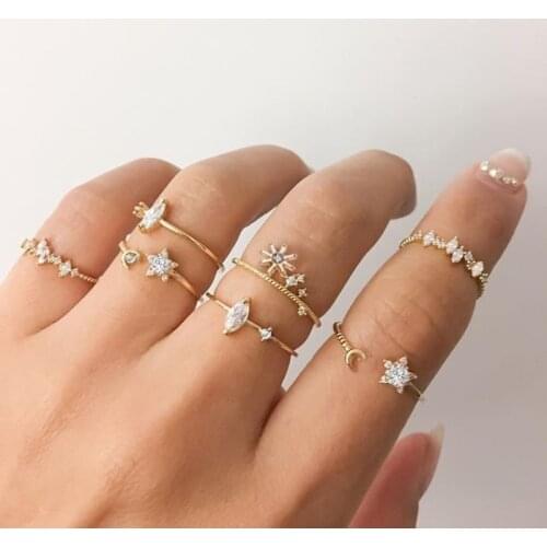 5764 hanzhishang star moon ring set 7-piece creative simple joint ring